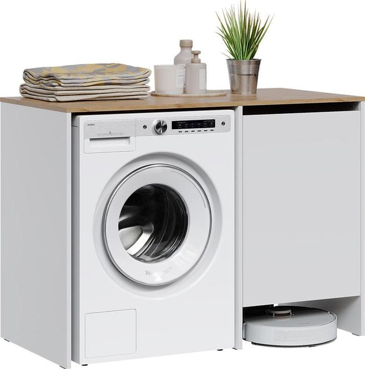 Actual product image Vicco Washing machine cabinet Viktor, White/Artisan oak, 119.6 x 88.2 cm with 1 door