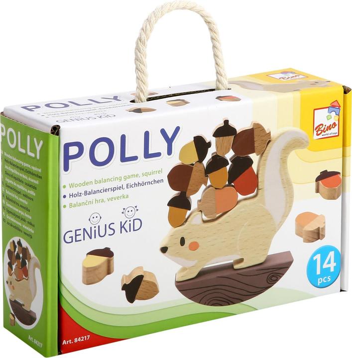 Actual product image Mertens Bino 84217 - Genius Kid, squirrel Polly, wooden balancing game, 14 pieces, stacking game (German)