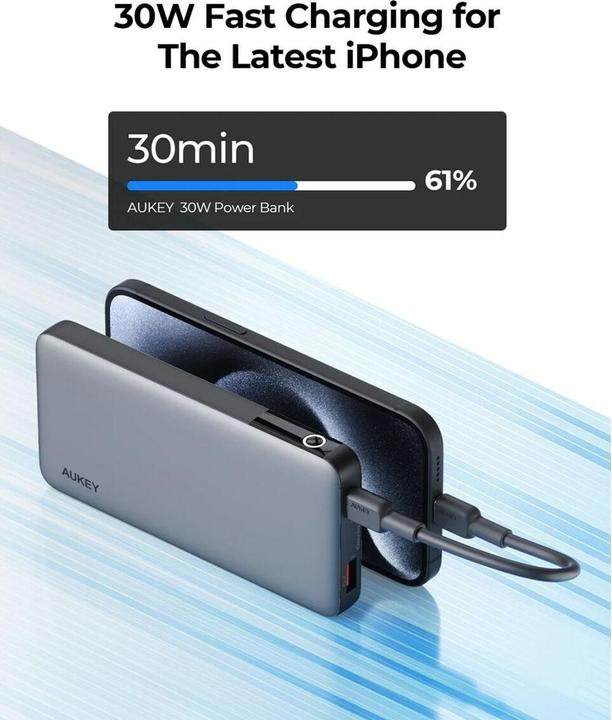 Actual product image Aukey Powerbank PB-Y41, 10000mAh, 30W (grey) (10000 mAh, 30 W, 37 Wh)
