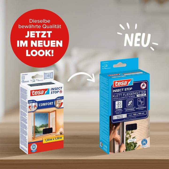 Actual product image tesa 2x COMFORT insect screen for windows, with Velcro tape, self-adhesive, without drilling (130 x 150 cm)
