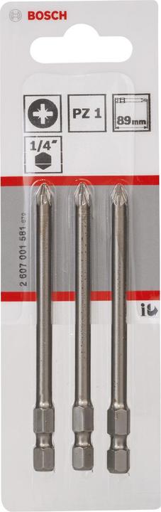 Produktbild Bosch Professional Zubehör Schrauberbit Extra-Hart PZ 1, 89 mm, 3er-Pack (Kreuz Pozidriv PZ)