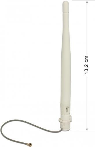 Produktbild Delock WLAN 802.11 b/g/n Antenne MHF Stecker 3 dBi omnidirektional 1.13 12 cm flexibel Clip weiss (WLAN)