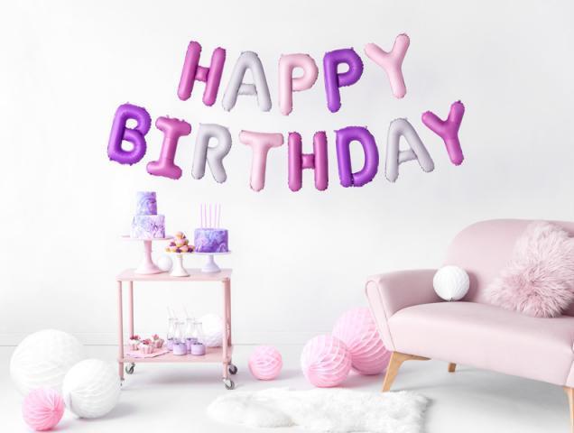 Produktbild Partydeco Girlande aus "Happy Birthday"-Ballons in Lila und Violett (13 x)