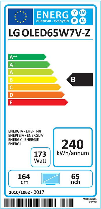 Energie-Label LG Oled65w7v (65", OLED, 4K, 2017)