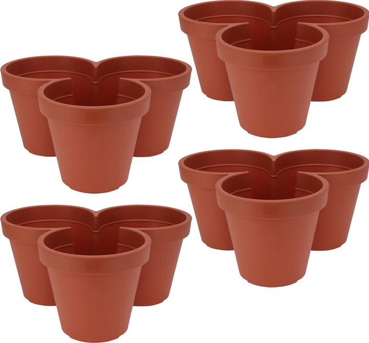 ProGarden Blumentopf mit 3 Fchern, terracotta, 100% recyclebarem  Kunststoff,  44 cm, 4er-Set