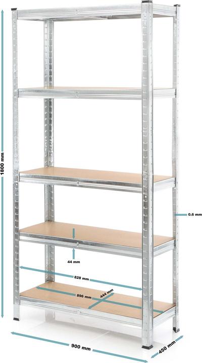 Actual product image Wiltec Set 2x Heavy-duty Shelving System Zincked Boltless 180x90x45cm, max. 875kg, Steel, 5 Levels