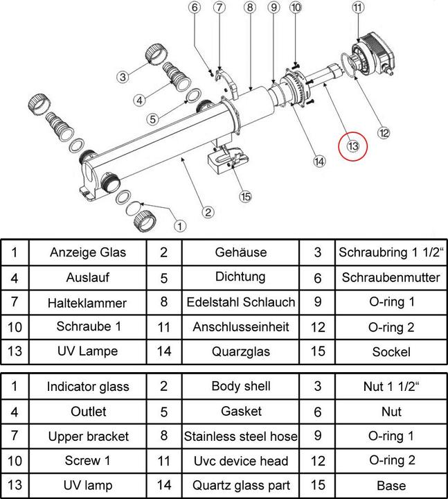 Actual product image SunSun CUV-318 UV-C Lamp Bulb 18W Clarifier UVC Device