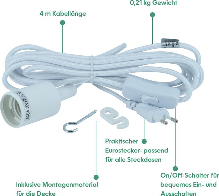 Image du produit Parus by Venso Support de lampe E27 avec câble de 4 m, photosynthèse améliorée et formation de chlor (LED)