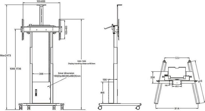Image du produit Multibrackets Pied électr., -100", max 120 kg, blanc (120 kg, 42" - 100")