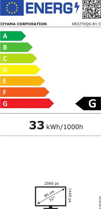 Label énergétique iiyama XB3270QS-B1 (2560 x 1440 pixels, 32")