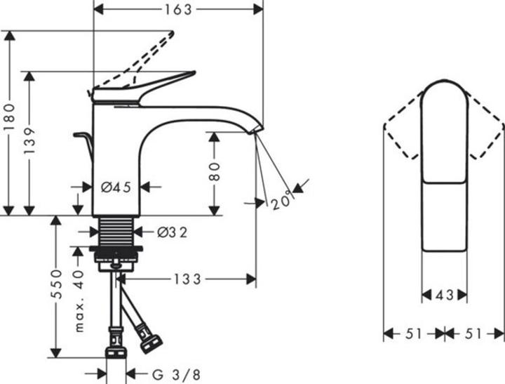 Image du produit hansgrohe Vivenis Mitigeur monocommandé pour lavabo 80 avec vidage à tirette (noir mat)