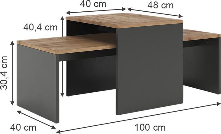 Produktbild Vicco Couchtisch-Set Donat, Anthrazit/Goldkraft Eiche, 100 x 48 cm, 2 Teile