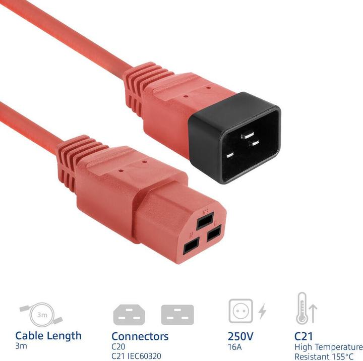 Produktbild Powercord C20 - C21 IEC60320 red 3 m (3 m)