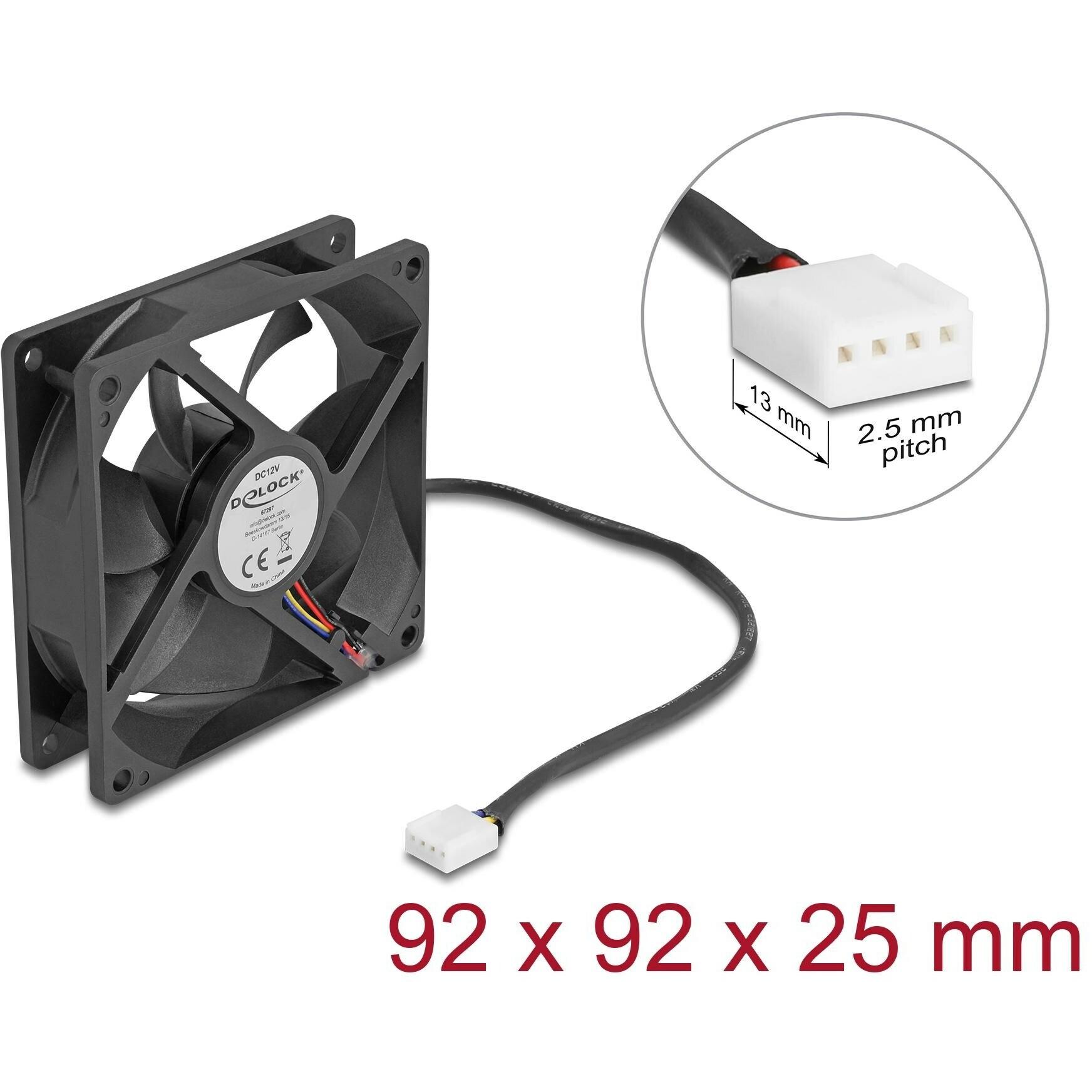 Delock Axiallüfter 12 V DC, 92 x 92 x 25 mm schwarz (92 mm, 1 x), Ventola PC, Nero