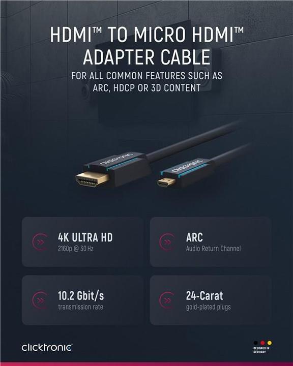 Image du produit clicktronic micro HDMI (Typ D) — HDMI (Typ A) (2 m, HDMI, 1.4)