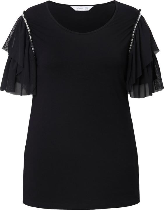 Immagine prodotto Miamoda Damen grosse Grössen T-Shirt, A-Linie, Mesh-Halbarm mit Volants schwarz 52 835737100-52 (52)
