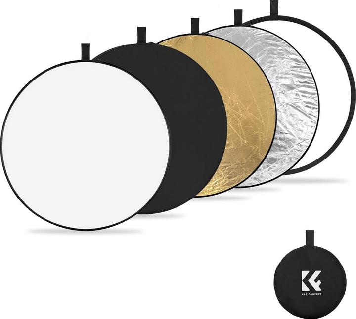 Productafbeelding K&F Concept 5 in 1 Circulaire Fotografie Reflector 80cm Goud Sliver Zwart Wit Doorschijnend Paneel Vijf Ligth