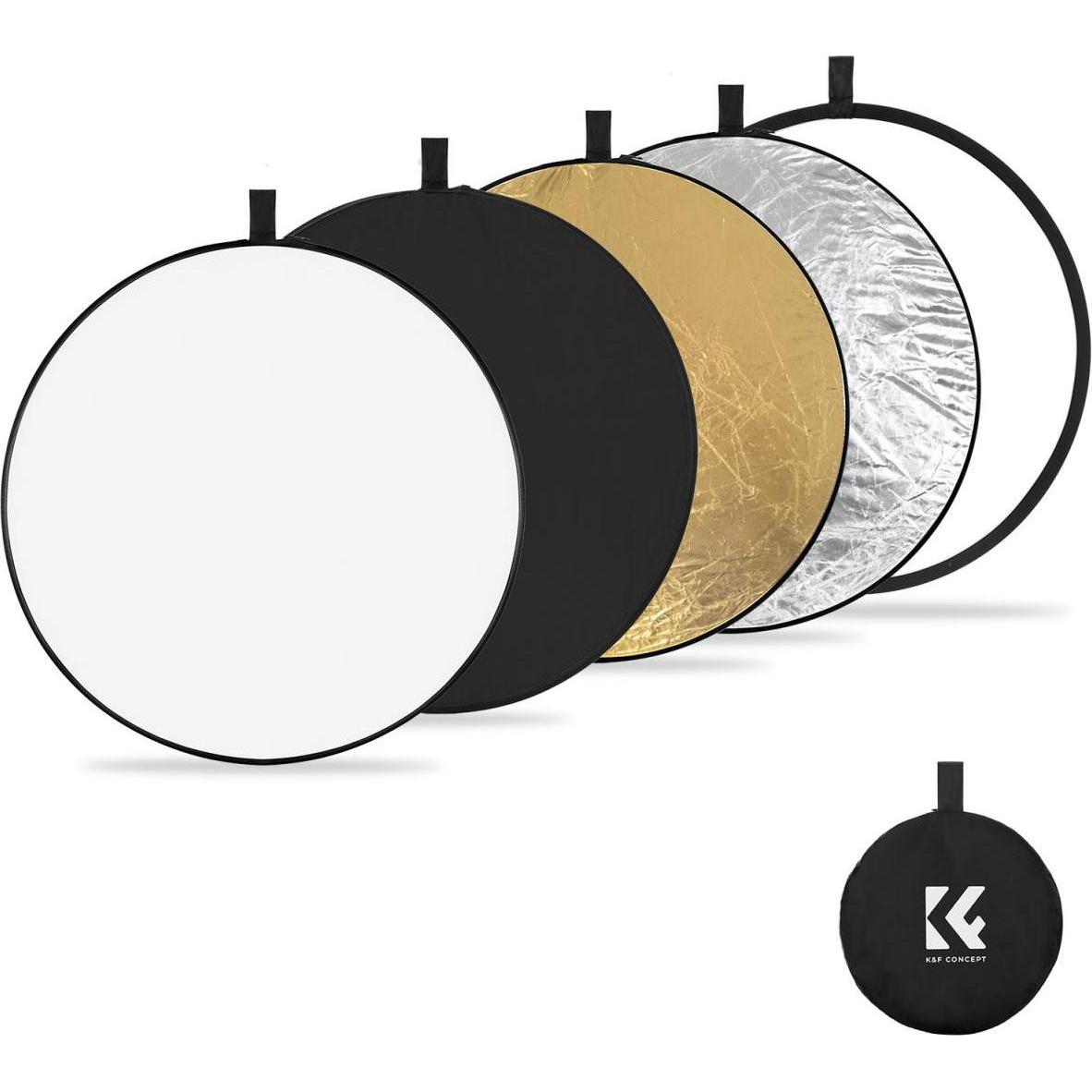 K&F Concept 5 in 1 Circular Photography Reflector 80cm Gold Sliver Black White Translucent Panel Five Ligth Effe, Softbo...