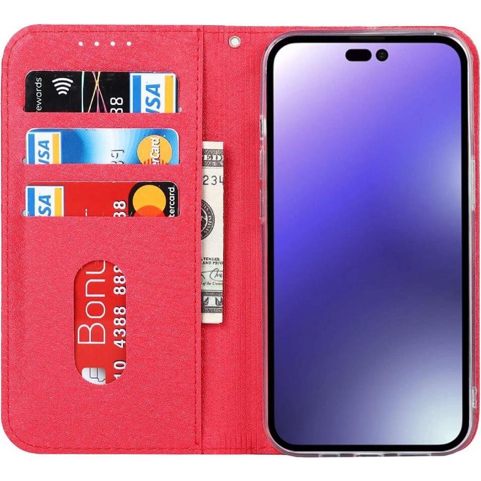 Thumbnail - Cover-Discount iPhone 14 Pro - Silk Texture Flip Case rot (Apple iPhone 14 Pro), Smartphone Hülle, Rot