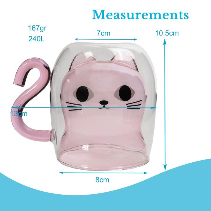Produktbild Intirilife Doppelwandiges Thermo Glas Set Design Katze (200 ml, 4 x)
