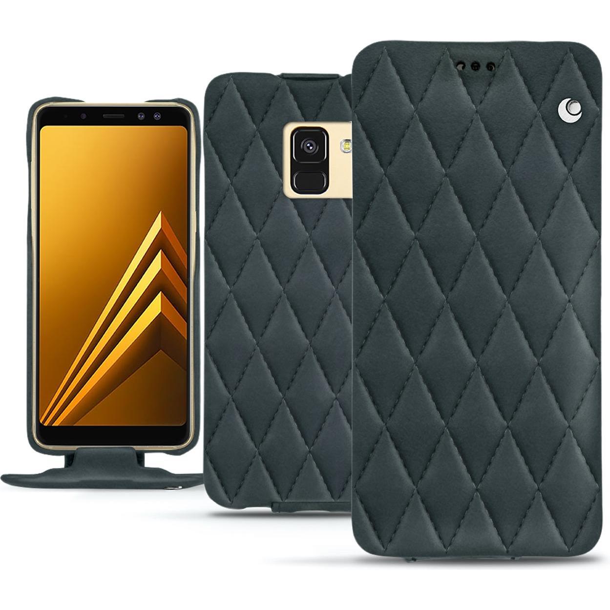 Noreve Lederschutzhülle vertikal (Samsung Galaxy A8 (2018)), Smartphone Hülle, Blau