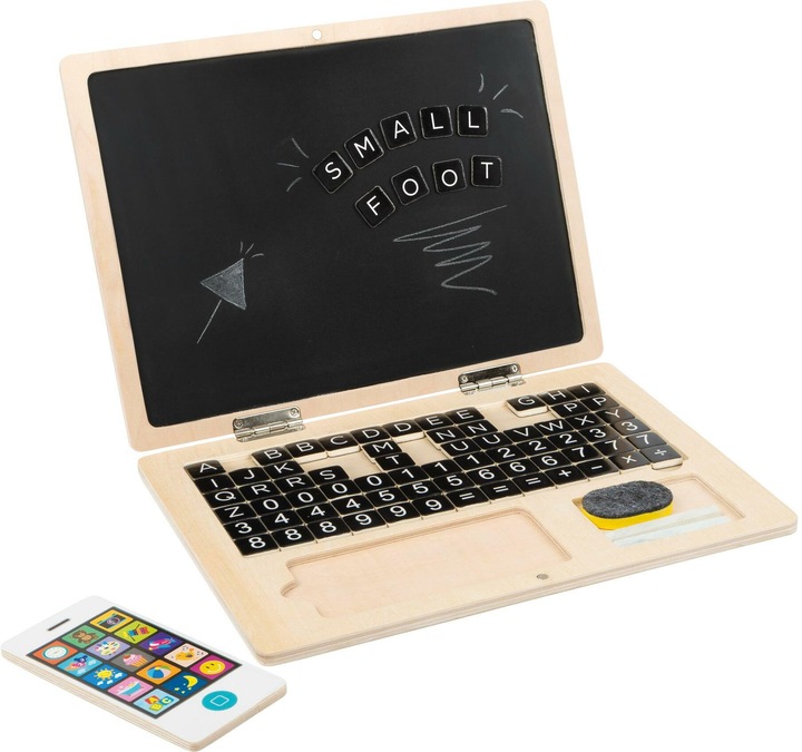 Actual product image small foot Wooden laptop with magnetic board (German)