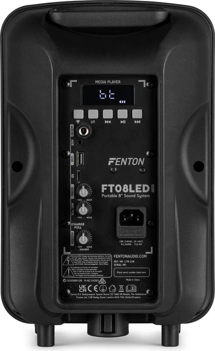 Actual product image Fenton Speaker Bluetooth - FT08LED MK2 karaoke box met LEDâ€™s, accu en microfoon - Voor (Active)