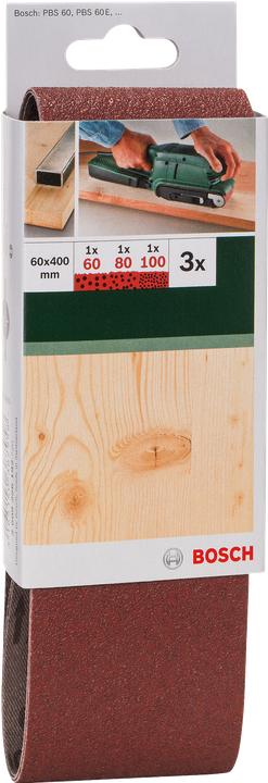 Produktbild Bosch Zubehör 3tlg. Schleifband-Set für Bandschleifer, rote Qualität K = 60, 80, 100 (100, 60, 80)