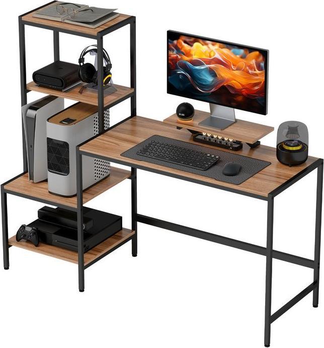 Image du produit Swisshandel24 Schreibtisch Computertisch mit Monitorständer, CPU-Ständer, Druckerablage, Braun