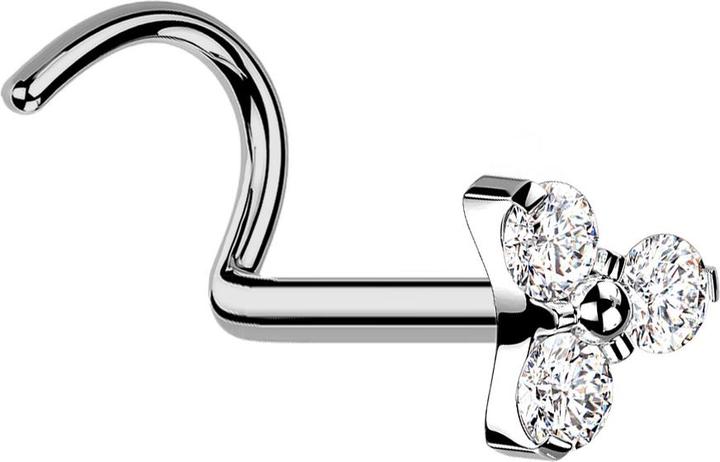 Actual product image Star Piercing Threadless Nasenstecker gebogen silber Dreieck drei Kristalle silber (without brass, Titanium)
