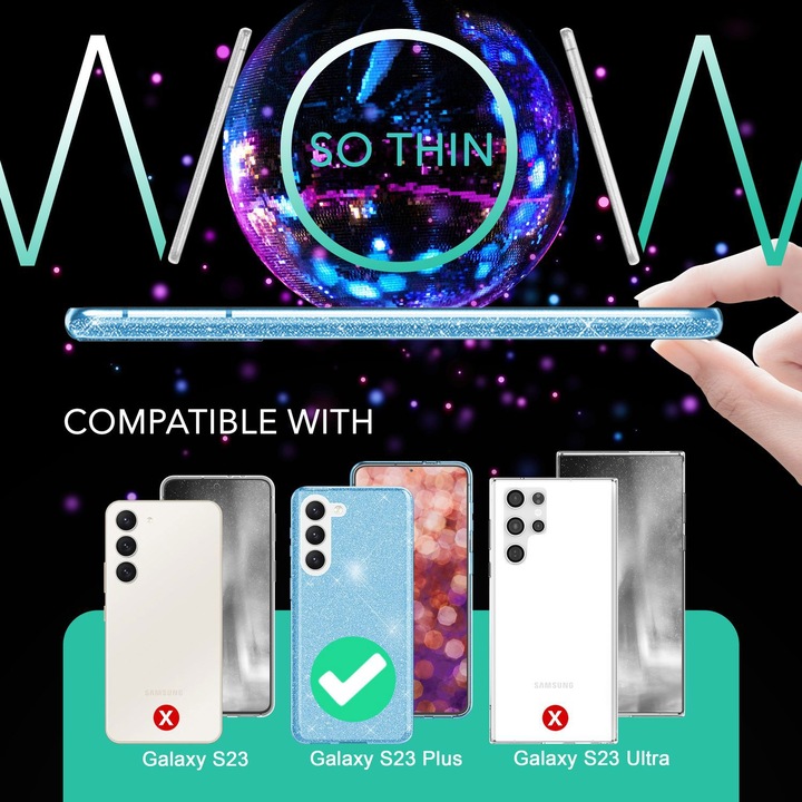 Produktbild Nalia Glitzer Silikon Hülle mit 2x Displayschutz (Samsung Galaxy S23+)