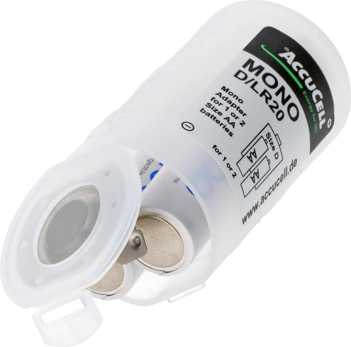 Produktbild AccuCell Universal Mono D Adapter im 2er Pack für 1 oder 2 Mignon, AA, LR6, FR6
