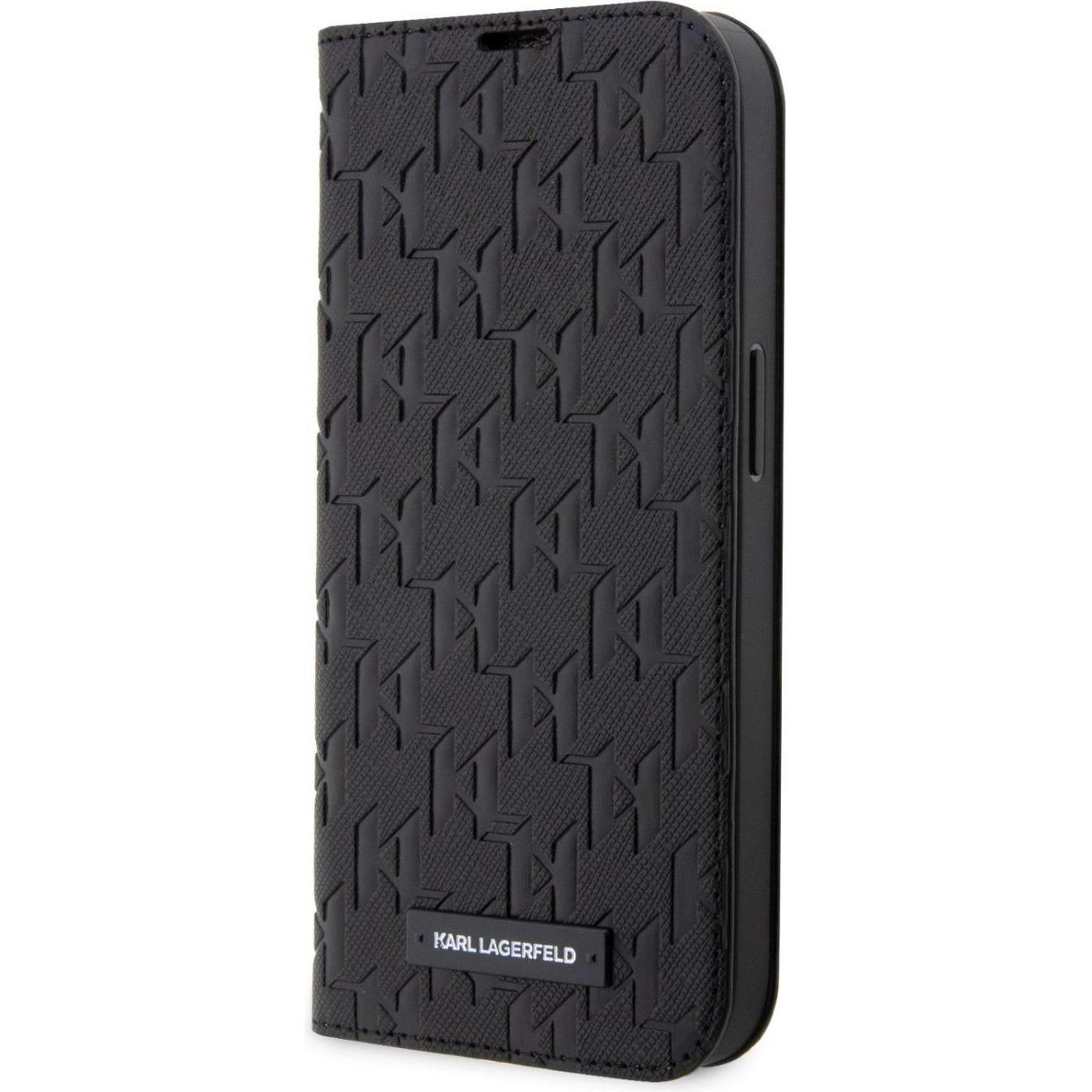 Karl Lagerfeld iPhone 14 Pro Max 6.7 Saffiano Monogram bookcase (Apple iPhone 14 Pro Max), Smartphone Hülle, Schwarz