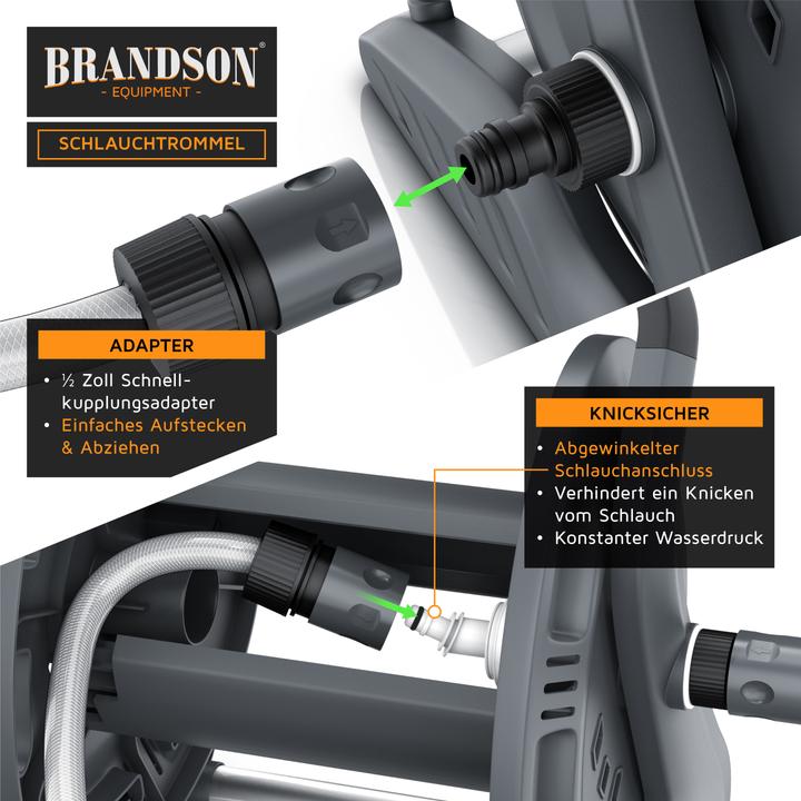 Produktbild Brandson Schlauchtrommel Schlauchbox mit 20m Gartenschlauch, Drehgriff, Nachtropfstopp, Wandmontage (20 m)