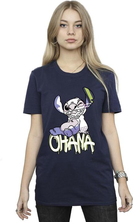 Actual product image Disney Womens/Ladies Lilo And Stitch Ohana Graffiti Cotton Boyfriend T-Shirt (S)