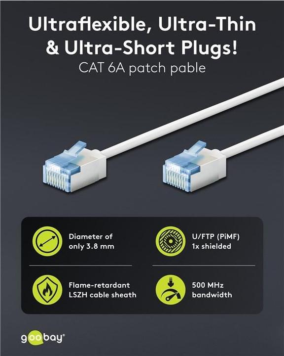Produktbild Goobay Ultraflexibles CAT 6A Patchkabel, slim, U/FTP, weiss (U/FTP, CAT6a, 7.50 m)