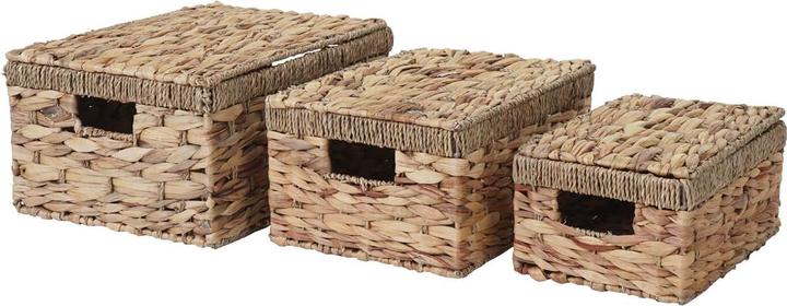 Actual product image Swisshandel24 Set of 3 Storage Box, Chest Box with Lid, Water Hyacinth natural colour