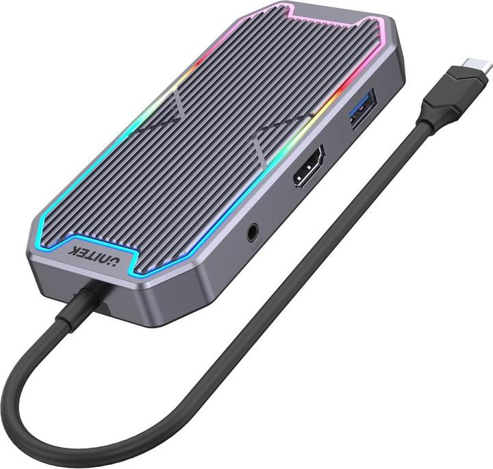 Actual product image Unitek HUB USB-C HDMI RJ45 PD 100W (USB-C, 7 Ports)