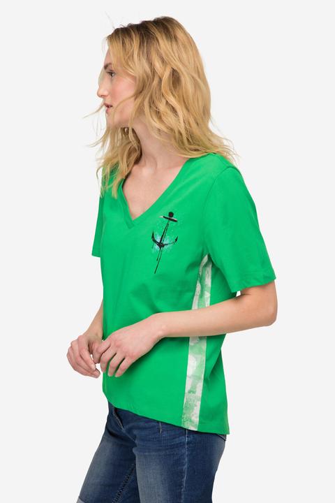 Produktbild Laurasøn T-Shirt, A-Line, seitliches Karo, V-Ausschnitt, Halbarm (L)