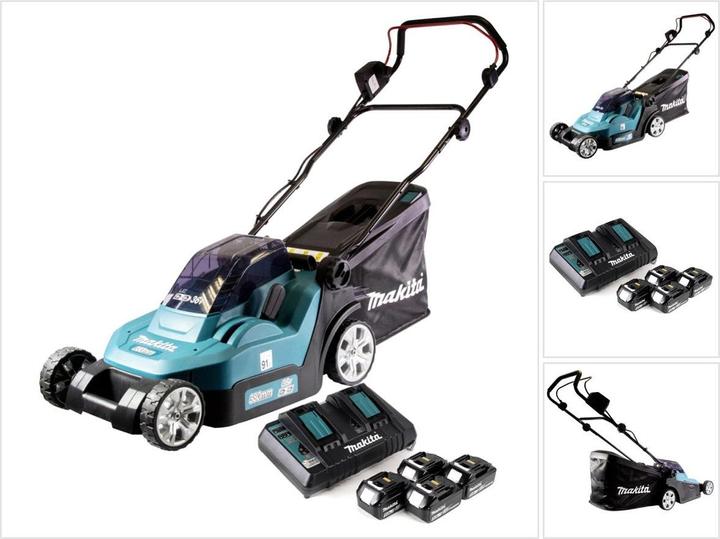 Produktbild Makita DLM 432 PT4 Akku Rasenmäher 36 V ( 2x 18 V ) 43 cm Brushless + 4x Akku 5,0 Ah + Doppel Ladege (Akkubetrieb)