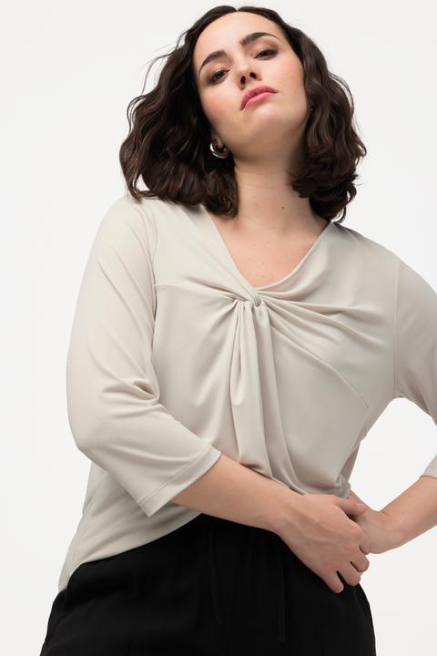 Actual product image Ulla Popken Knot Front 3/4 Sleeve V-Neck Tee (46, 48)