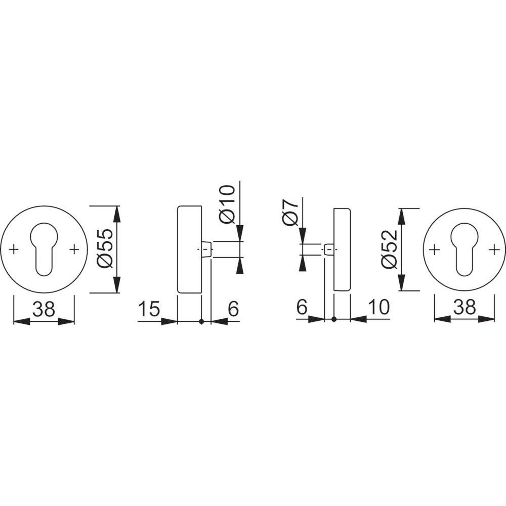 Thumbnail - Hoppe, Türgriff + Fenstergriff, Schutzrosettenpaar E42ZNSB/42HS Edelstahl F69 rund ohne Zylinderabdeckung Stärke 15 mm (...