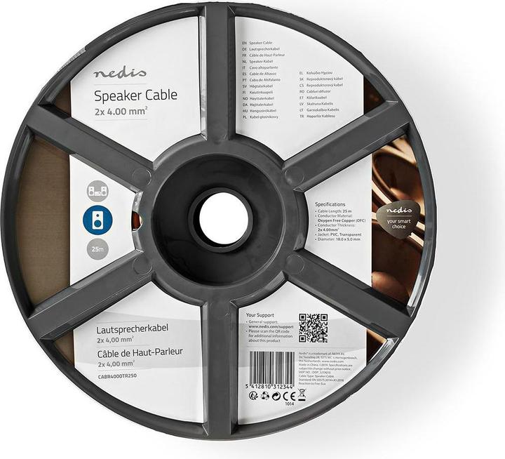 Immagine prodotto Nedis Cavo per altoparlanti 2X 4,00 mm² rame 25,0 m rotolo rotondo PVC trasparente (25 m, 4 mm².)