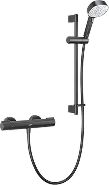 Mira Showers Douche thermostatique noire mat avec pomme de douche à pression et réglage de hauteur