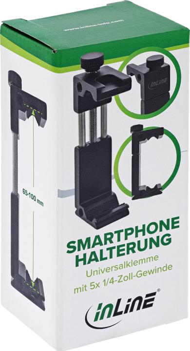Immagine prodotto InLine ® Universalklemme, Smartphone Halterung, 65-100mm, 1/4-Zoll-Gewinde