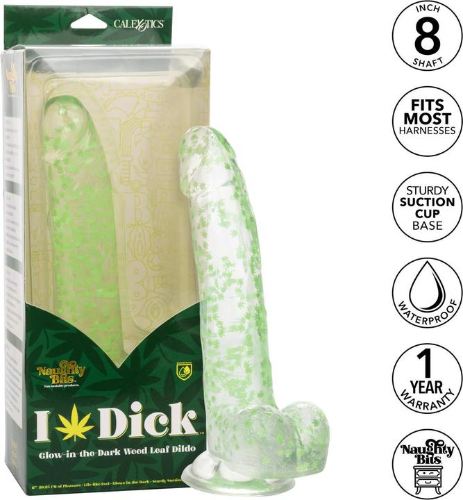 Actual product image CalExotics Naughty Bits® I Leaf Dick™ Glow-In-The-Dark Weed Leaf Dildo