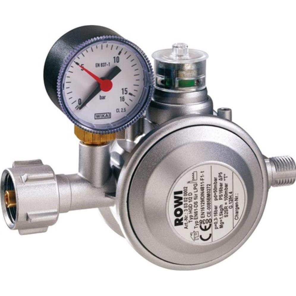 Rowi HGD1/2 Gas-Druckregler mit doppelter Überdrucksicherung, Zubehör Heizen