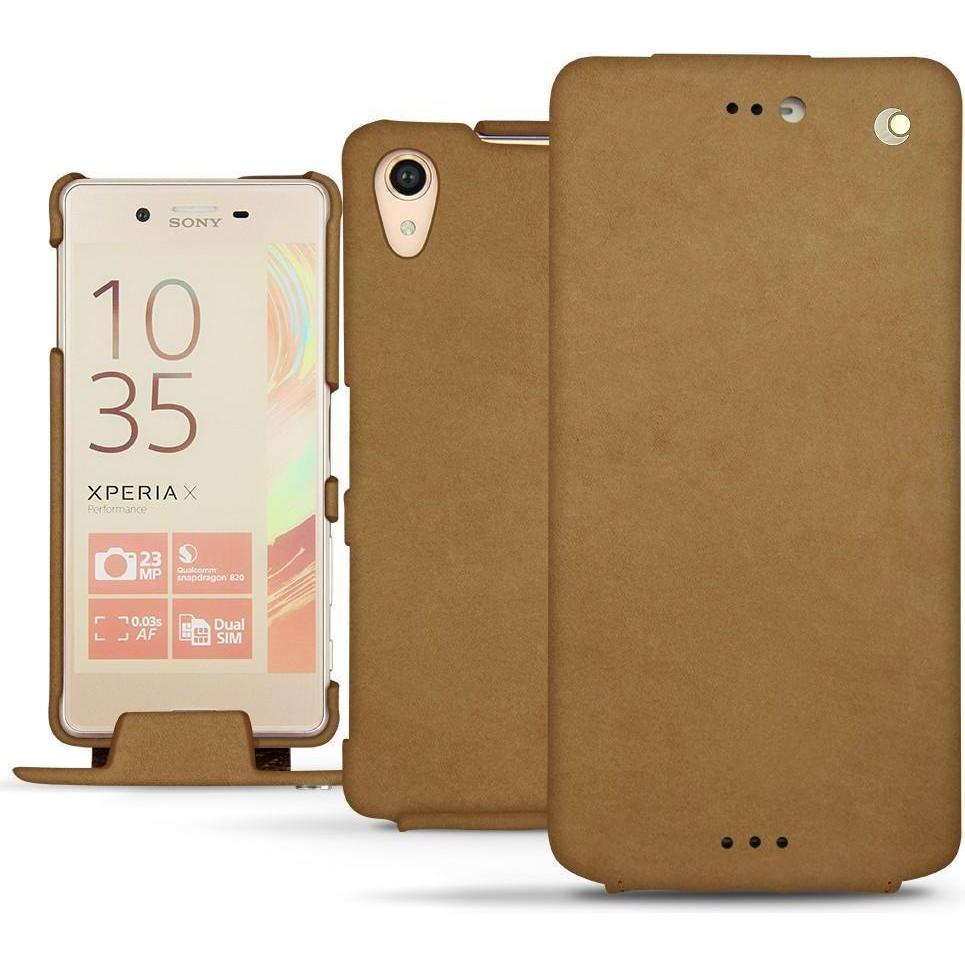 Noreve Lederschutzhülle vertikal (Sony Xperia X Performance), Smartphone Hülle, Braun