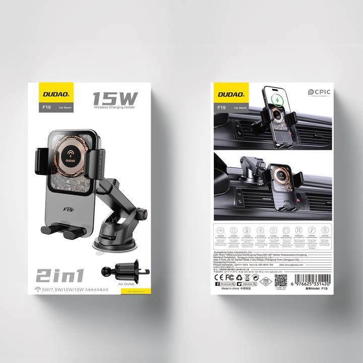 Immagine prodotto Dudao Supporto da auto a pinza F19 con caricatore induttivo da 15 W - nero