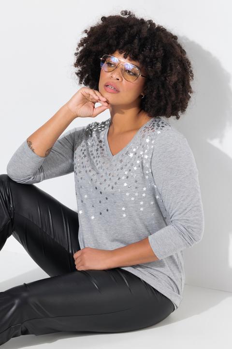 Produktbild Angel of Style T-Shirt, A-Linie, silberner Sternendruck, Langarm (46)